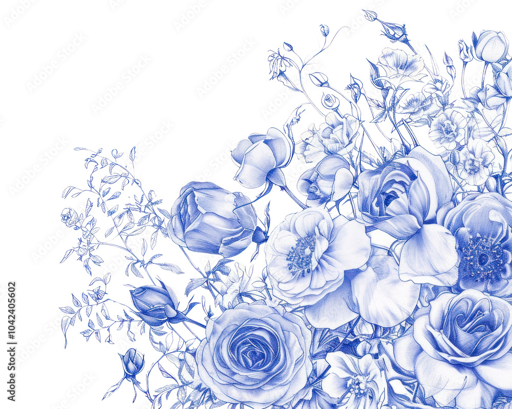 Obraz premium PNG Vintage drawing roses meadow sketch pattern flower.