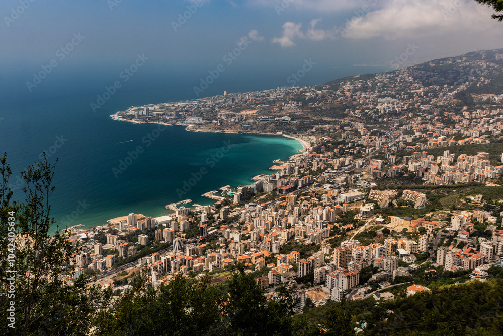 Fototapeta premium Aerial view of Jounieh town, Lebanon