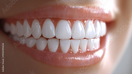 Detailed close-up of teeth, emphasizing the before-and-after difference in whiteness after a seven-day whitening treatment, Photorealistic, Bright, Even Lighting photo