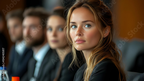 A focused woman in a busine...