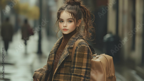 Young Woman with Backpack Walking in the City