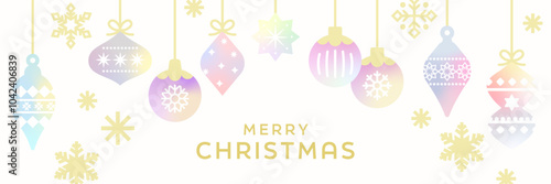 クリスマスオーナメントの背景イラスト ( ベクター バナー コピースペース 長方形 優しい パステルカラー 冬 12月 デザイン 1:3 )