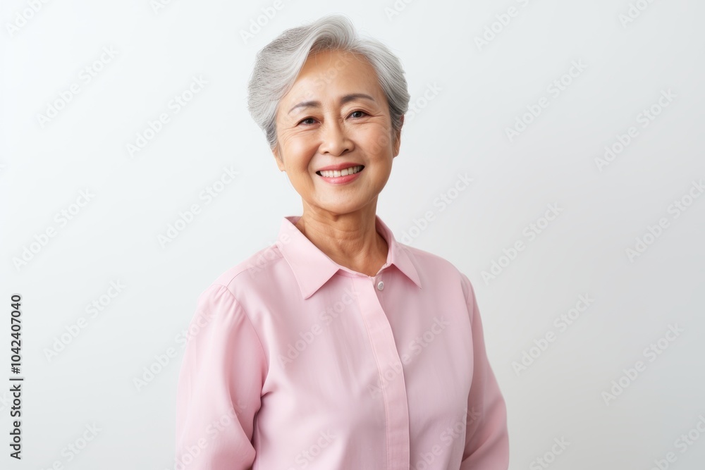Portrait of happy asian senior woman with grey hair smiling at camera Portrait of happy asian senior woman with grey hair smiling at camera