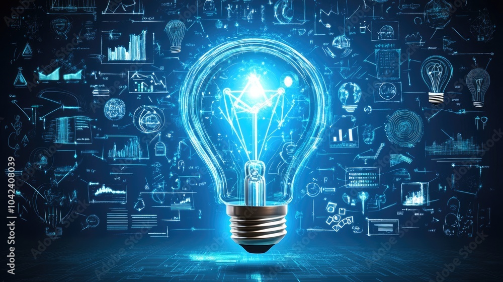 futuristic graphic icons of glowing light bulb concept picture of strategy business planning ideas and marketing success futuristic graphic icons of glowing light bulb concept picture of strategy business planning ideas and marketing success