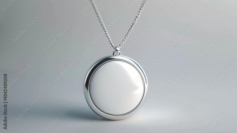 A simple silver pendant necklace with a blank circle in the center, ready for your design.