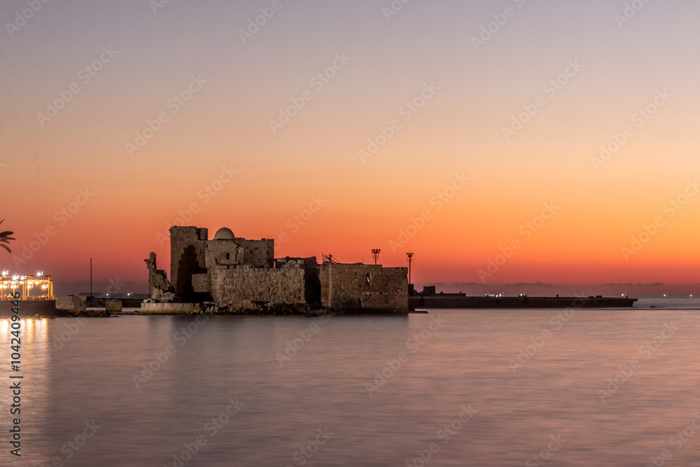 Fototapeta premium Evening view of Sidon Sea Castle, Lebanon