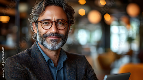 A smiling man with glasses ...