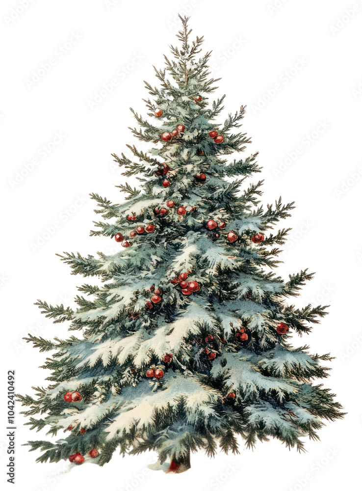 PNG Christmas tree illustration snow-covered decoration.