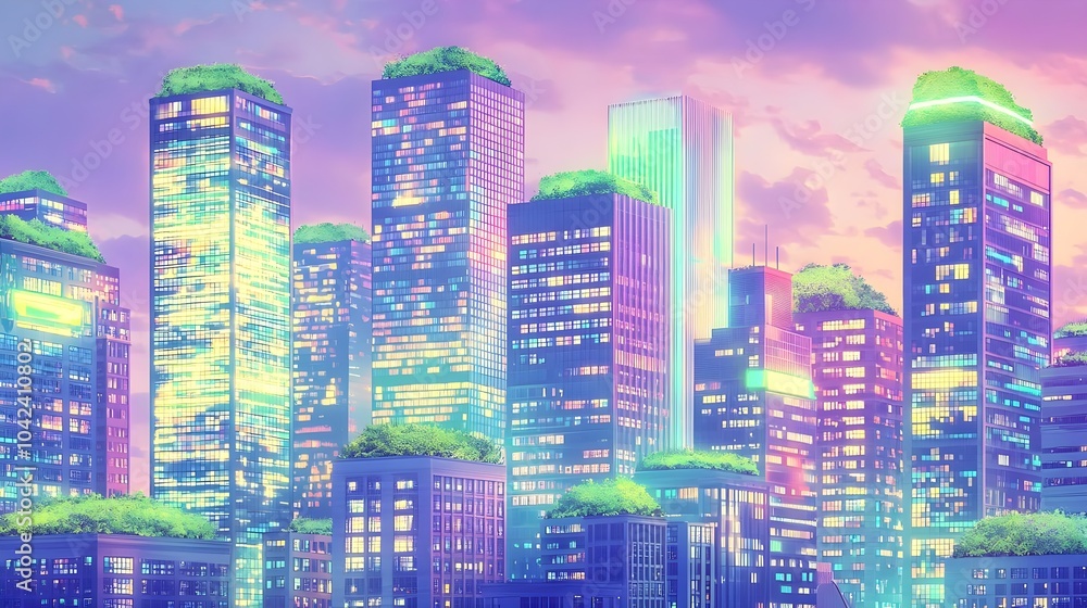 Futuristic Cityscape with Green Roofs