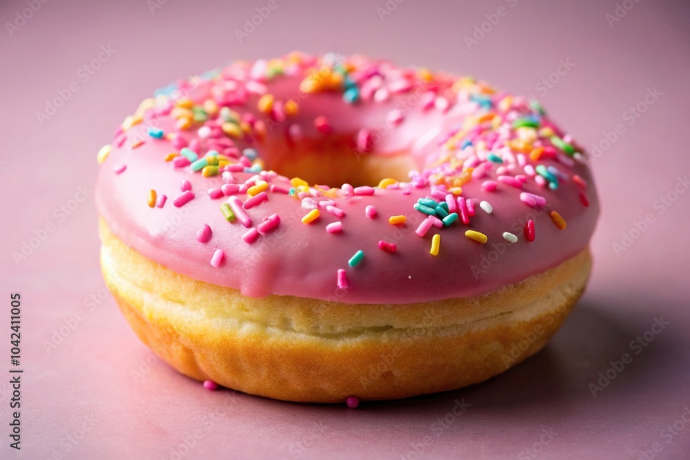 Delicious pink frosted doughnut with sprinkles Delicious pink frosted doughnut with sprinkles