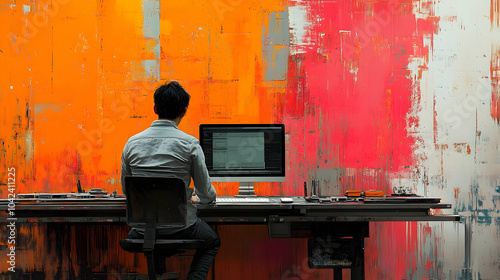 Person working at a desk in...