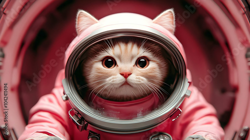 A cute cat in a pink astron...