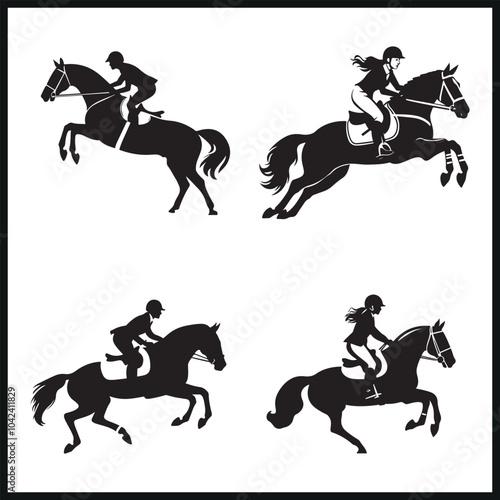 Equestrian jumping silhouettes