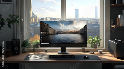 A workspace with a scenic v...