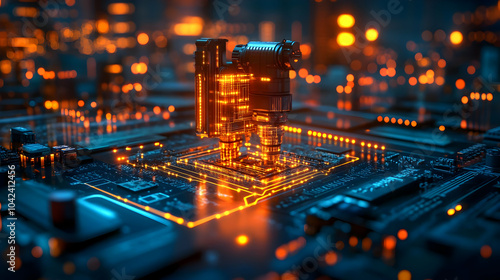A futuristic circuit board ...