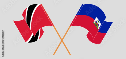 Crossed and waving flags of Trinidad and Tobago and Republic of Haiti. Vector illustration