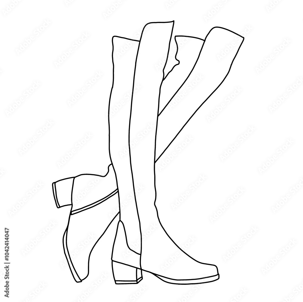 Chunky Block Low Heel for Women's Over The Knee Thigh High Boots Line art, Technical sketch hand drawing outline vector doodle illustration side view isolated on white background Chunky Block Low Heel for Women's Over The Knee Thigh High Boots Line art, Technical sketch hand drawing outline vector doodle illustration side view isolated on white background