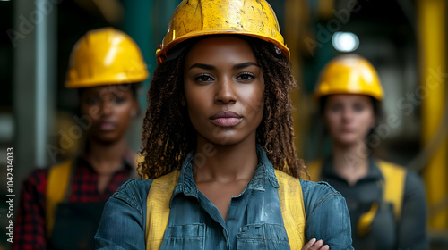 Confident women in hard hat...