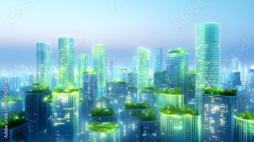 Green Cityscape at Night