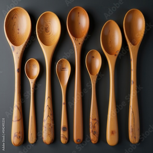 A charming array of wooden spoons in various sizes, perfect for showcasing culinary artistry and natural craftsmanship in branding, packaging, or editorial design.