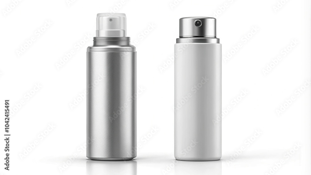 Deodorant spray bottle mockup with opened and closed cap isolated on white background Close-Up Deodorant spray bottle mockup with opened and closed cap isolated on white background Close-Up