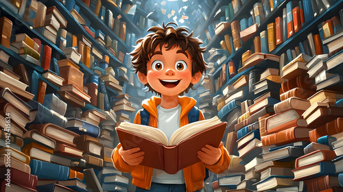 A joyful child holding a bo...