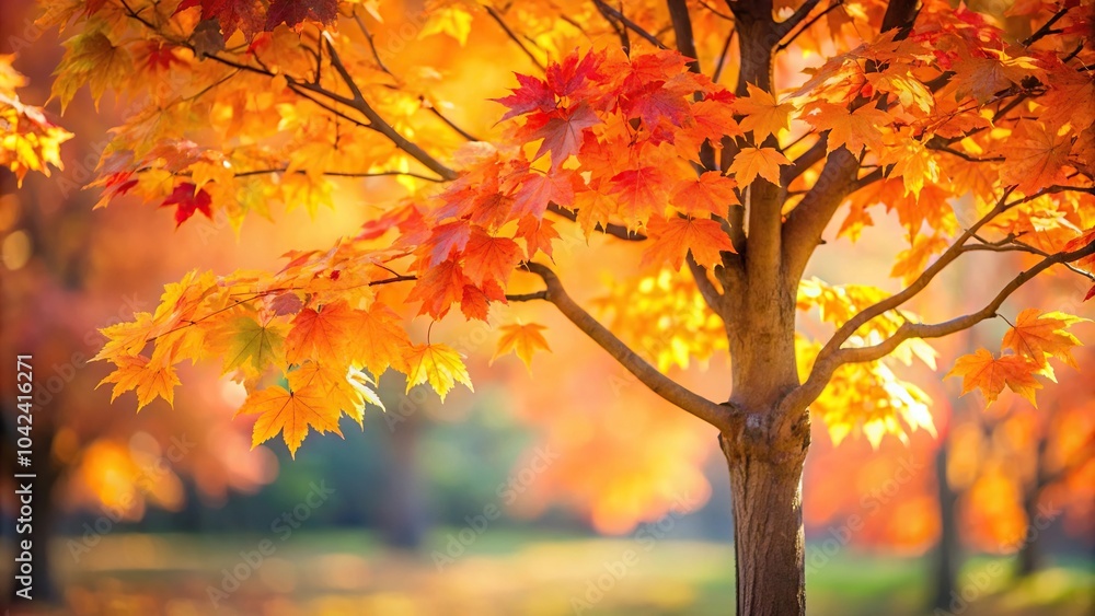 Depth of field autumn maple tree with bright leaves in soft focus Depth of field autumn maple tree with bright leaves in soft focus