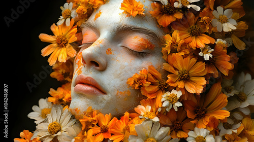 A serene face surrounded by...