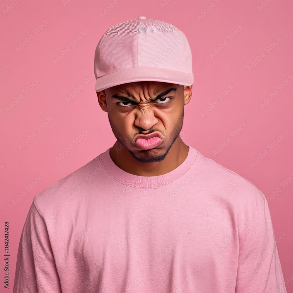 Furious man in cap and shirt. Furious man in cap and shirt.