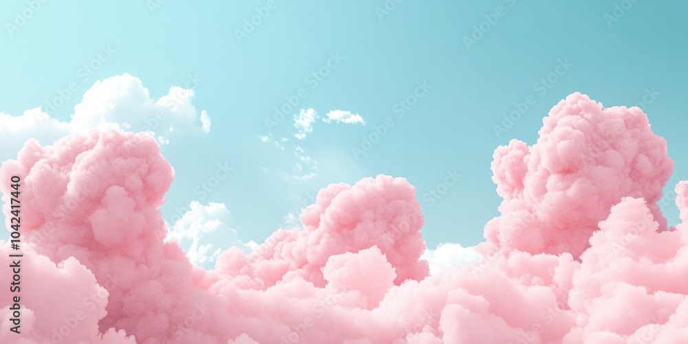 Fototapeta premium A serene sky filled with fluffy pink clouds against a light blue background.