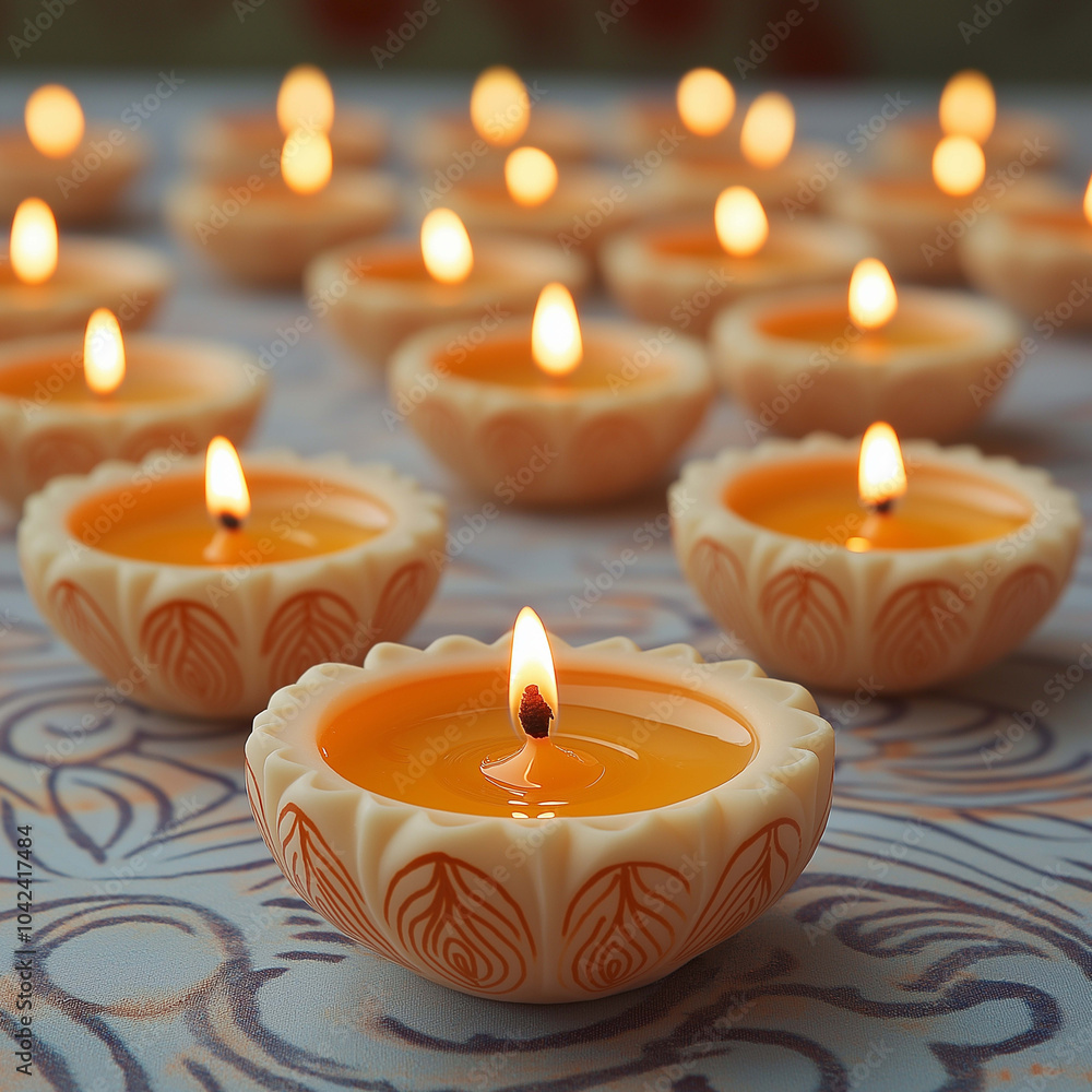 Elegant candles with warm flames illuminate beautifully patterned surface, creating serene and inviting atmosphere. intricate designs of candle holders enhance overall aesthetic Elegant candles with warm flames illuminate beautifully patterned surface, creating serene and inviting atmosphere. intricate designs of candle holders enhance overall aesthetic