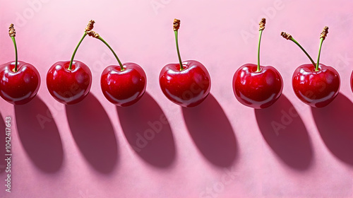 A row of shiny red cherries...