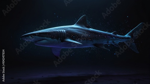 Wallpaper Mural A shark with bioluminescent particles in dark water. Torontodigital.ca