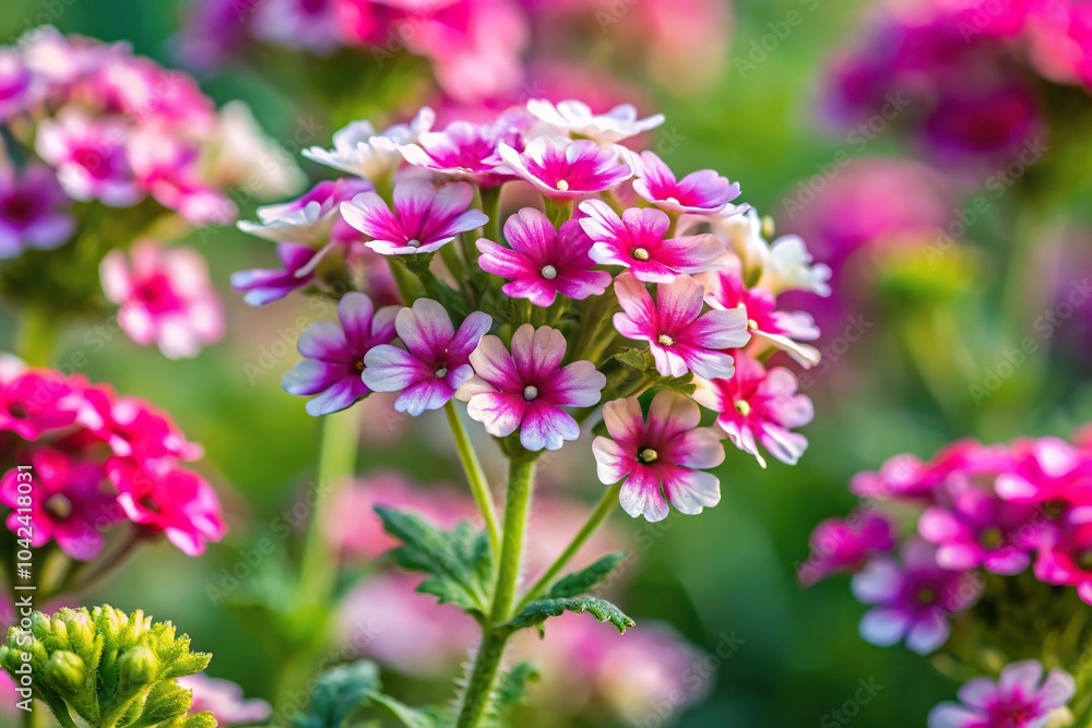 Depth of Field Garden verbena plant pink and white small flowers blooms in the garden in summer Depth of Field Garden verbena plant pink and white small flowers blooms in the garden in summer