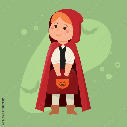 Wallpaper Mural Little Red Riding Hood girl with basket costume for Halloween, Vector Torontodigital.ca
