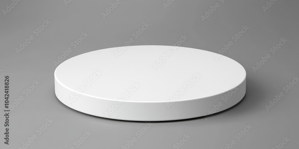 A simple, round white platform on a gray background, ideal for product display.