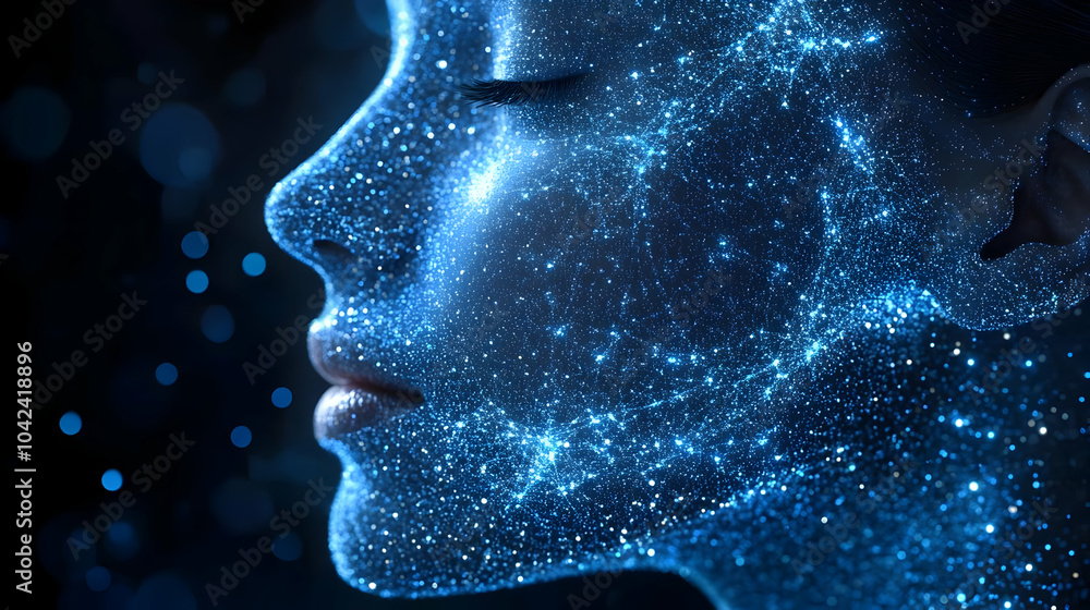 A glowing, starry face representing cosmic beauty and mystery. A glowing, starry face representing cosmic beauty and mystery.