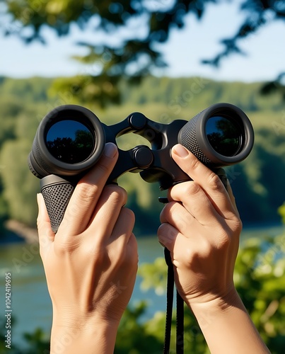 A hand holding binoculars, representing exploration, discovery, and concepts such as recruitment and adventure (10)