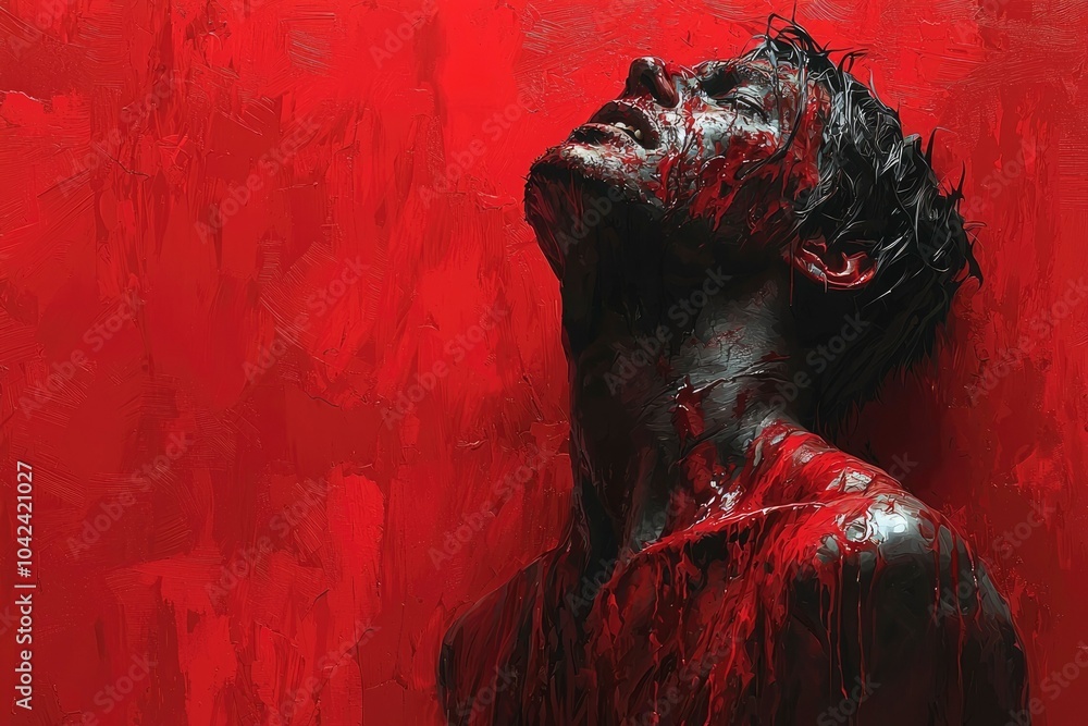 Blood-Stained Figure Against a Red Background Blood-Stained Figure Against a Red Background
