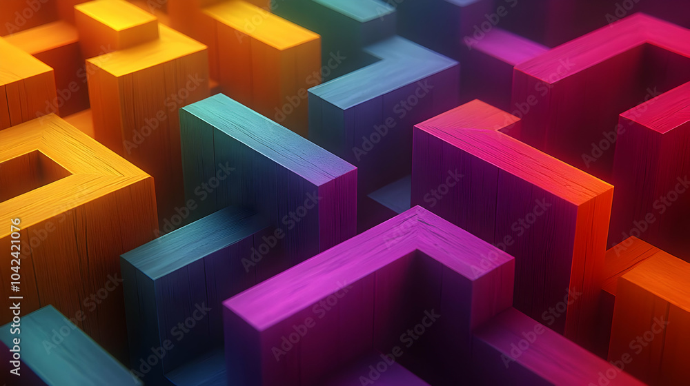 Abstract colorful maze design with layered geometric shapes. Abstract colorful maze design with layered geometric shapes.