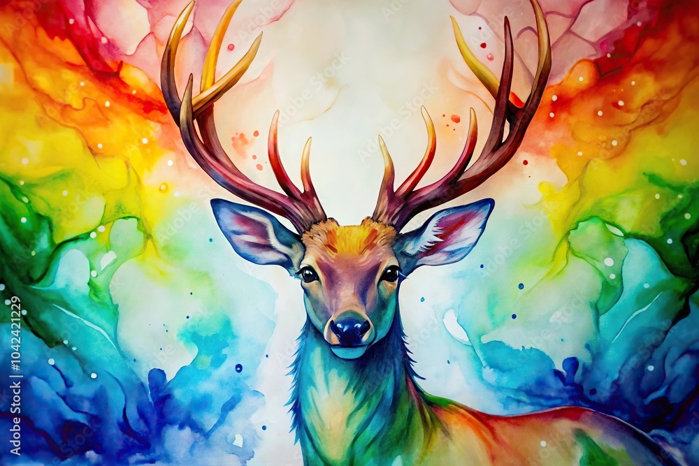 Fototapeta premium Depth of Field rainbow deer alcohol ink art for nursery