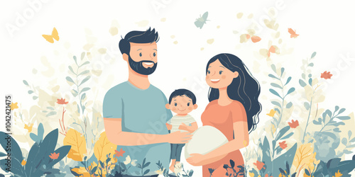 vector father mother and two children standing design flat