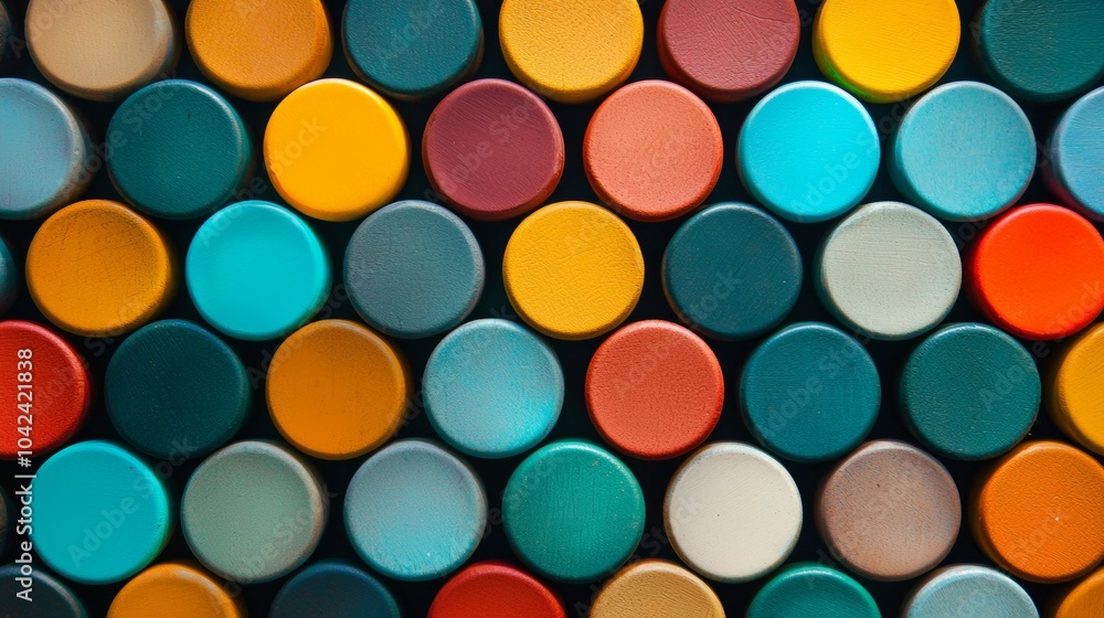Colorful circular containers in pattern Colorful circular containers in pattern