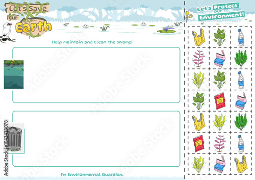 Sorting game Clean it up environment logic game for kids swamp theme 5.ai