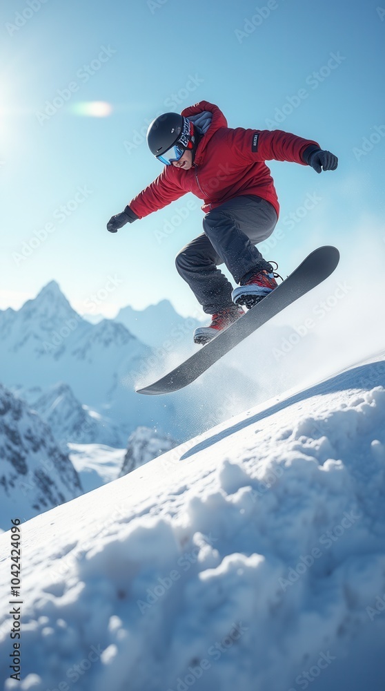 Snowboarder jumping in the snow tricks in the mountains snowboarding action Snowboarder jumping in the snow tricks in the mountains snowboarding action
