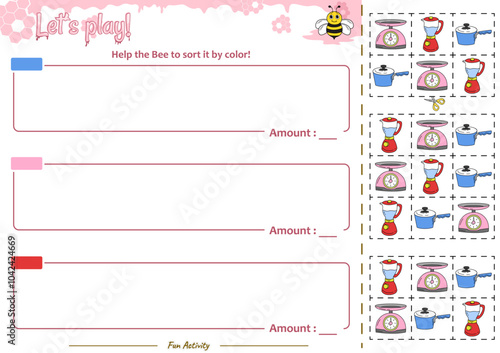 Sorting game help the Bee tidy it up by the color with kitchen set 2.ai