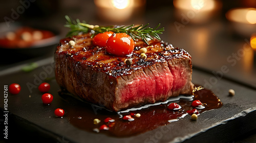 Grilled steak with garnish ...