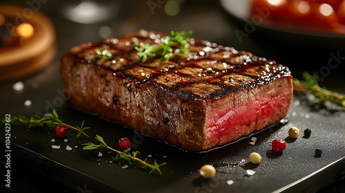 Juicy grilled steak garnish...