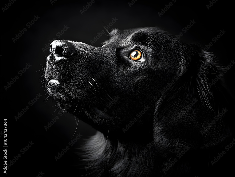 Black Dog Portrait with Soulful Gaze and Expressive Eyes Against Dark Background Black Dog Portrait with Soulful Gaze and Expressive Eyes Against Dark Background