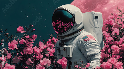 Astronaut among vibrant flo...